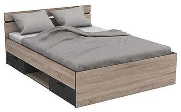Bett >Michigan< in Sonoma Eiche/schwarz aus Holzwerkstoff - 145x74x195cm (BxHxT)