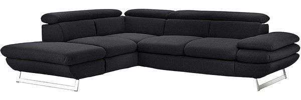 Mivano Ecksofa Prestige, Modernes Schlafsofa in L-Form mit Ottomane und Bettfunktion, Kopfstützen und Armlehne verstellbar, 265 x 74 x 223, Strukturstoff, schwarz