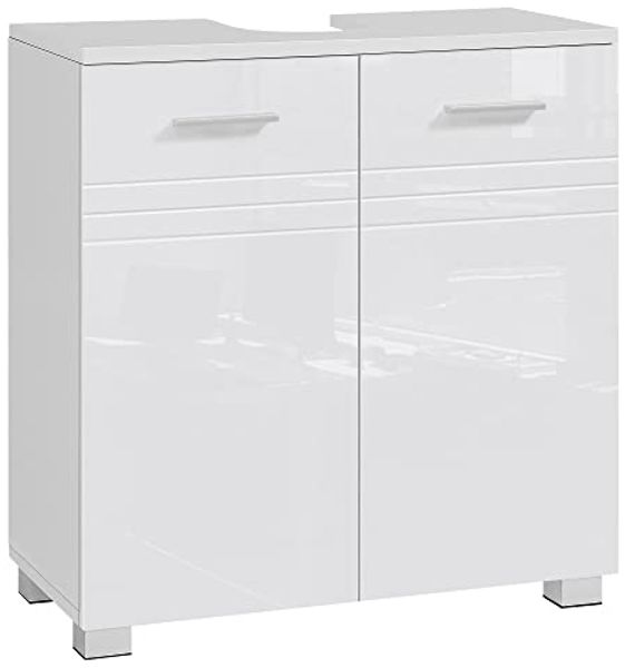 Vasagle Waschbeckenunterschrank, Badezimmerschrank mit Hochglanz Oberfläche, Doppeltür Badschrank, verstellbare Ablage, sanft schließende Scharniere, fürs Badezimmer, 60 x 30 x 63 cm, weiß BBK112W01