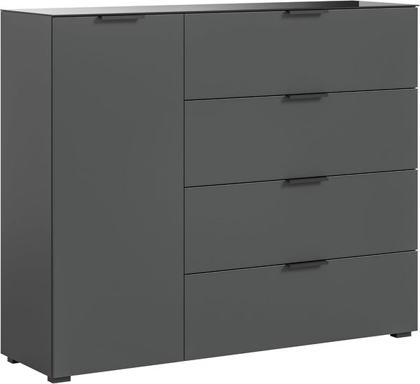 furnling Kommode Raya (1 St), 1 Tür, 4 Schubladen, mit Glasabsetzung, Soft-Close-Funktion