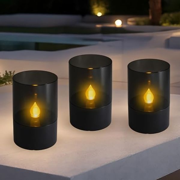 Spetebo LED Tischleuchte Mini Solar LED Tischlampe schwarz - 11 x 7 cm, 3er Set, LED fest integriert, warm weiß, Einschaltautomatik