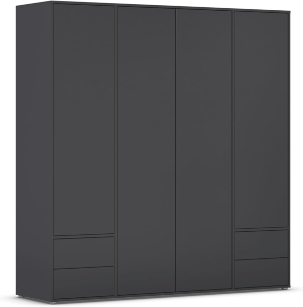 Rauch Möbel Nabila, Drehtürenschrank, Kleiderschrank, Kleiderschränke, Garderobe, 4-türig, 4 Schubladen, Push-to-Open, Farbe Grau metallic, Schwarz, 187 x 194 x 53 cm