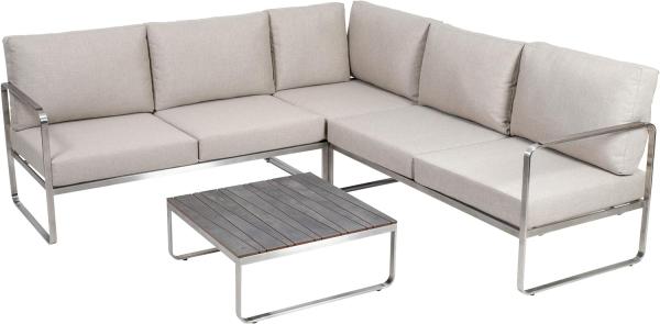 greemotion Lounge-Set Sydney, 4-teilig, Edelstahl-Ecksofa-Set mit Tisch und Polstern, Gartenmöbel-Set, Loungemöbel-Set