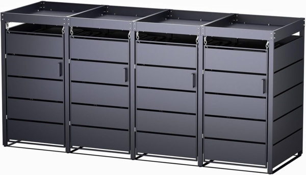 4er Mülltonnenbox mit Blumenkasten und Magnettüren 260*80*124cm