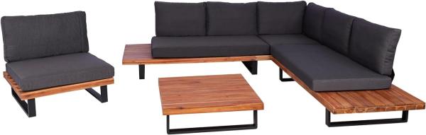 Garten-Garnitur mit Sessel HWC-H54, Lounge-Set Sofa, Spun Poly Akazie Holz MVG Aluminium ~ braun, Polster dunkelgrau