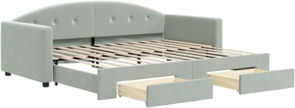 vidaXL Tagesbett Ausziehbar mit Schubladen Hellgrau 90x200 cm Samt 3197349