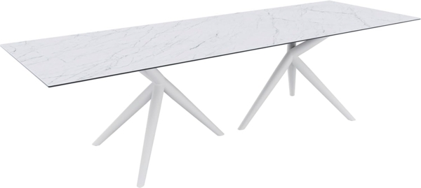 Esstisch Edge 300x100 Keramik Laminam®Statuarietto Weiß Estelar rund Metall Weiß