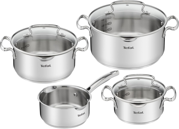 Tefal Topf-Set Duetto+ G719S7, Edelstahl 18/10 (Set, 7-tlg, Kochtopf mit Glasdeckel 16/20/24 cm, Stielkasserolle 16 cm), hochwertiger Edelstahl, hochglanzpoliert, Glasdeckel mit Siebfunktion
