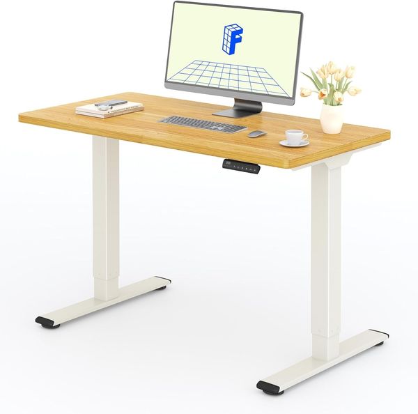 FLEXISPOT Höhenverstellbarer Schreibtisch mit 2 Motoren & 25MM einteiliger Tischplatte,ergonomischer Bürotisch - 120x60 cm Ahorn, Mousseweiß Gestell
