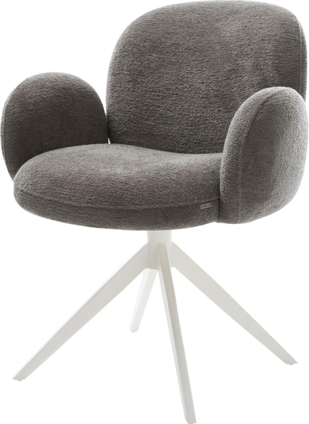 Drehstuhl Nube-Flex mit Armlehnen Bouclé Soft Schlamm Kreuzgestell breit Weiß 360° drehbar Wippfunktion Taschenfederkern