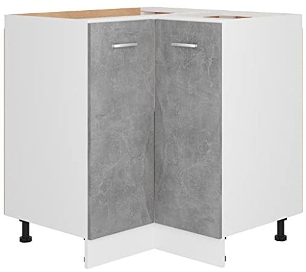 vidaXL Eckunterschrank 2 Regalböden Küchenschrank Küchenzeile Eckschrank Küchenmöbel Einbauküche Schrank Betongrau 75,5 x 75,5 x 80,5 cm Holzwerkstoff