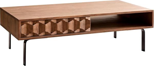 Couchtisch Fevo 115x60 cm Akazie Braun L-Fuß mit Fach
