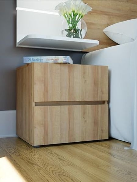 Forte LENYBELARDO Nachttisch 2er-Set 50, Nachttisch mit 4 Schubladen, Nachtschrank modern, Holzwerkstoff, Riviera Eiche Holzdekor, 50 cm breit x 48,8 cm hoch x 41,1 cm tief