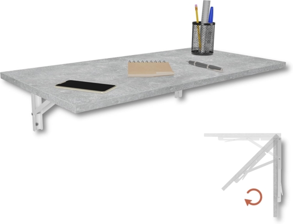 Wandklapptisch Schreibtisch Tischplatte 80x40 cm in Beton Klapptisch Esstisch Küchentisch für die Wand Bartisch Stehtisch Wandtisch Tisch klappbar zur Wandmontage im Büro Küche