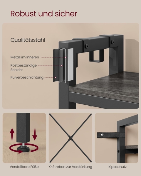 Vasagle Garderobenständer mit Schuhbank, Garderobe, 5 Regalebenen aus Spanplatten, 9 Dreifach-Haken, 6 seitliche Haken, Holzspanplatte, Stahl, steingrau-tintenschwarz, 40 x 120 x 190 cm Bild 8