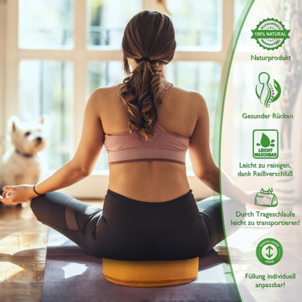 Amagohome Yogakissen Yogakissen Bodenkissen rund H 14xø31 cm mit Buchweizenschalen Meditati Bild 5
