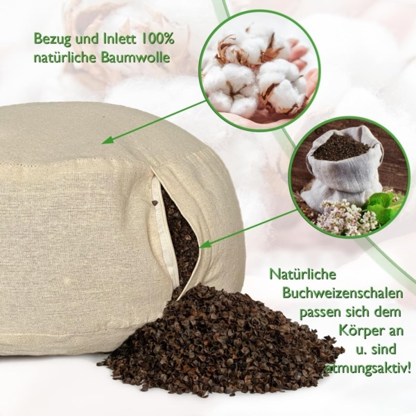 Amagohome Yogakissen Yogakissen Bodenkissen rund H 14xø31 cm mit Buchweizenschalen Meditati Bild 4