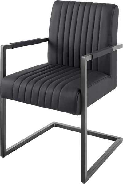 riess-ambiente Freischwinger BIG ASTON schwarz – Echtleder, Taschenfederkern, Metall (Einzelartikel, 1 St), inkl. Armlehne für hohen Sitzkomfort – ideal für Dein Loft-Esszimmer