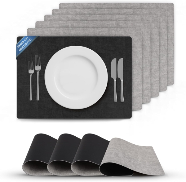 Platzset Lederimitat Schwarz/Hellgrau (Struktur) 6er Set