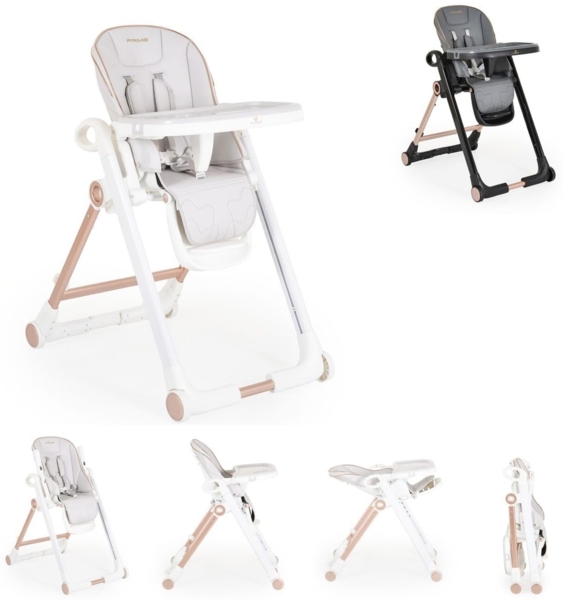 Cangaroo Kinderhochstuhl Prime klappbar höhenverstellbar Räder Gurt Babyliege weiß