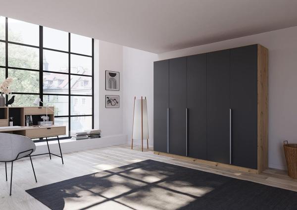 Kleiderschrank Drehtürenschrank Dark&Wood | 5-türig | grau metallic / Eiche Artisan | 226x210 Bild 2
