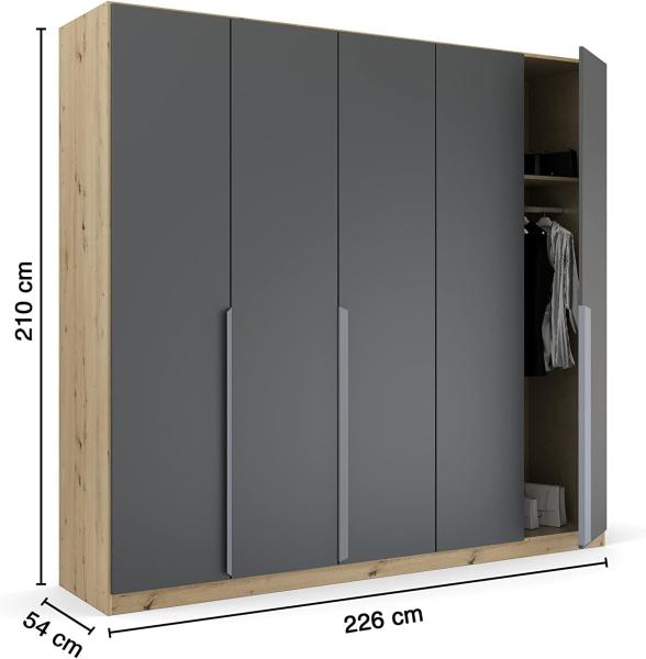 Kleiderschrank Drehtürenschrank Dark&Wood | 5-türig | grau metallic / Eiche Artisan | 226x210 Bild 3