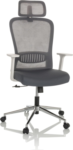hjh OFFICE Schreibtischstuhl BELAIA W Stoff Drehstuhl mit Lordosenstütze, inkl. Kopfstütze höhenverstellbar, Grau, 729445