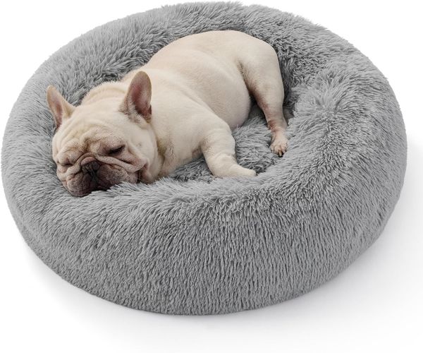 BEDSURE Katzenbett waschbar Flauschiges Hundebett - Ø 70 cm Katzenschlafplatz für Katzen und Hunde, plüsch Katzenkissen rund Kuschelbett, Hellgrau