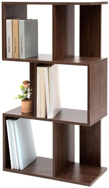 Iris Ohyama, Wandregal mit Ebenen, S-förmiges Möbelstück, 3 Regale, Modular, Wandbefestigungsset, Trennwand, Büro, Schlafzimmer, Wohnzimmer - Display Shelf SRK-W3- Braun