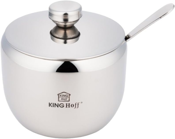 Kinghoff Kinghoff Zuckerdose aus Stahl mit Löffel, Hochglanz KH3723