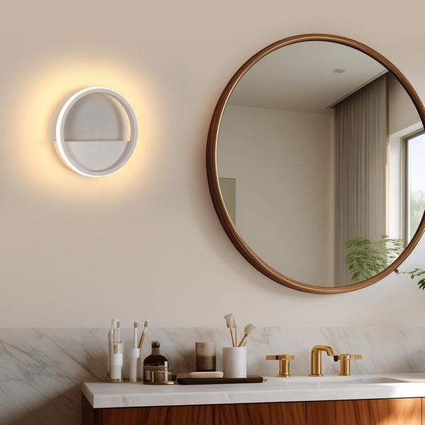 Comely LED Wandleuchte Rund 12W Ø20cm Warmweiß 3000K Modern Aluminium Wandlampe mit Außenring-Licht, Dekorative Wandbeleuchtung für Wohnzimmer Schlafzimmer Flur Treppenhaus Weiß Bild 8