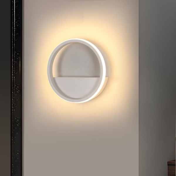 Comely LED Wandleuchte Rund 12W Ø20cm Warmweiß 3000K Modern Aluminium Wandlampe mit Außenring-Licht, Dekorative Wandbeleuchtung für Wohnzimmer Schlafzimmer Flur Treppenhaus Weiß Bild 2