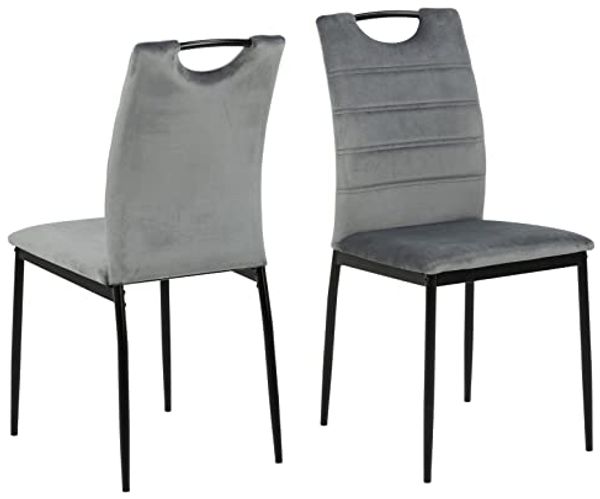 AC Design Furniture Drew Esszimmerstühle 4er Set, H: 91,5 x B: 43,5 x T: 53,5 cm, Dunkelgrau/Schwarz, Samt/Metall, 4 Stk.