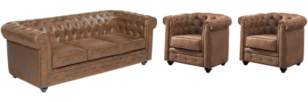 Vente-unique - Couchgarnitur 3+1+1 - Microfaser - Vintage-Look - CHESTERFIELD