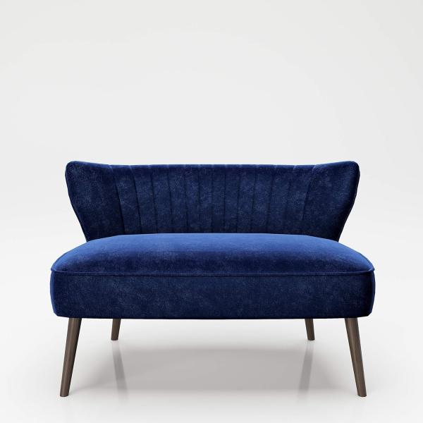 PLAYBOY - Sofa "KELLY", gepolsterter Loveseat mit Rückenlehne, Samtstoff in Blau mit Massivholzfüssen