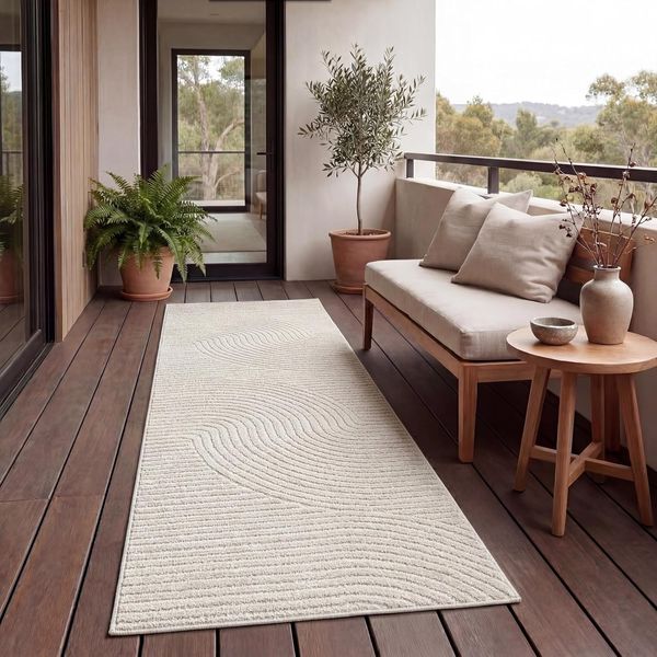 Paco Home Teppich In- & Outdoor, Moderne abstrakte Boho Designs mit 3D Struktur, robust & wetterfest, ideal für Terrasse Wohnzimmer & Küche, Grösse:80x150 cm, Farbe:Creme 2