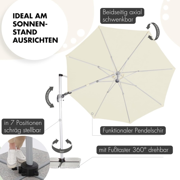 Doppler Sonnenschirm für den Garten SP-AZ 330cm Natur - Pendelschirm knickbar + drehbar + neigbar - Gartenschirm mit UV-Schutz 50+ - Kurbelschirm aus Aluminium - regenabweisendes Polyester-Dach Bild 5