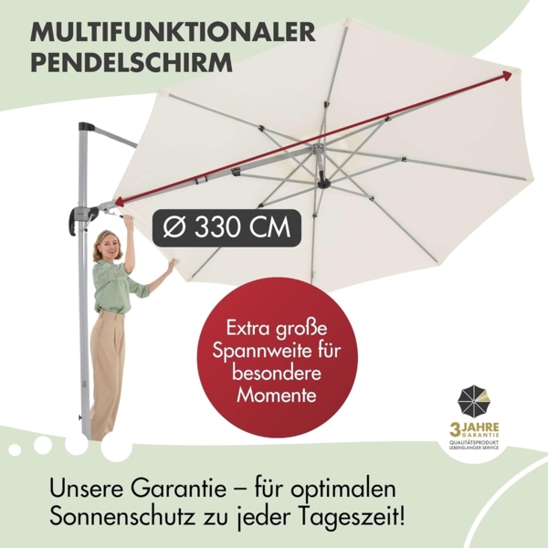 Doppler Sonnenschirm für den Garten SP-AZ 330cm Natur - Pendelschirm knickbar + drehbar + neigbar - Gartenschirm mit UV-Schutz 50+ - Kurbelschirm aus Aluminium - regenabweisendes Polyester-Dach Bild 2