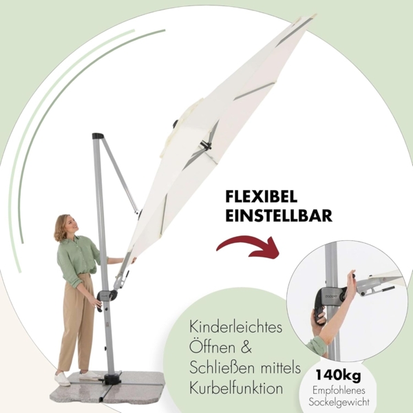 Doppler Sonnenschirm für den Garten SP-AZ 330cm Natur - Pendelschirm knickbar + drehbar + neigbar - Gartenschirm mit UV-Schutz 50+ - Kurbelschirm aus Aluminium - regenabweisendes Polyester-Dach Bild 3