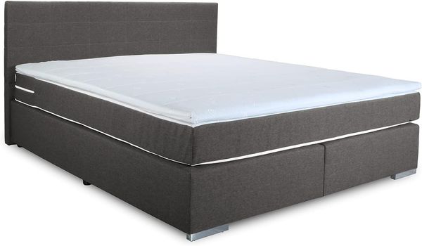 Mivano Simba Boxspringbett/Komfortables Bett mit Durchgehender Matratze (H3) und Topper, Flachgewebe, Grau, Liegefläche 180x200 cm