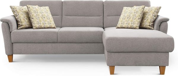 CAVADORE Ecksofa Palera / Federkern-Sofa in L-Form im Landhausstil / 244 x 89 x 163 / Chenille-Bezug, Hellgrau