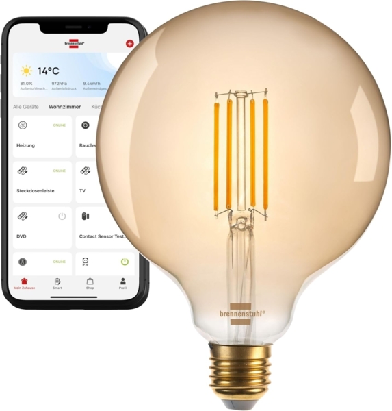 Brennenstuhl WiFi Filament LED Lampe Globe EEK F
