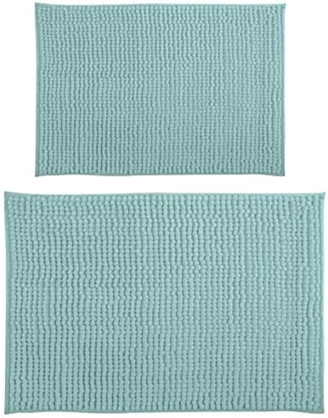 MSV Badteppich 2er Set Badvorleger Duschvorleger Chenille Hochflor Badematte 40x60 cm + 60 x 90 cm – Pastellgrün