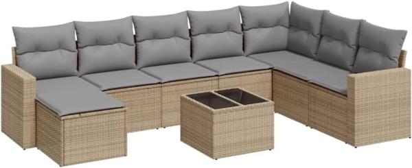 vidaXL 9-tlg. Garten-Sofagarnitur mit Kissen Beige Poly Rattan 3251706