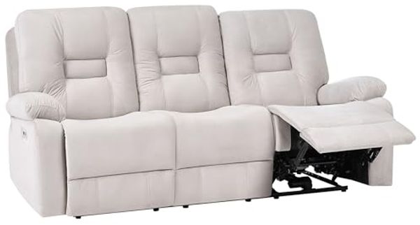 3-Sitzer Sofa Samtstoff beige LED-Beleuchtung USB-Port elektrisch verstellbar BERGEN