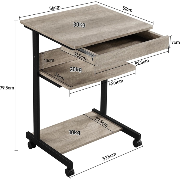 Yaheetech Schreibtisch, Computertisch auf Rollen, Bürotisch mit Tastaturablage und offenem Fach, Industrie-Design, 56 x 51 x 79 cm, für Homeoffice, Arbeitszimmer, Grau Bild 3