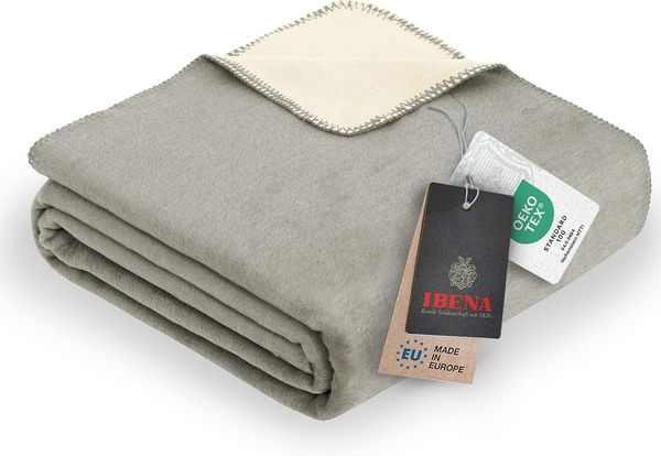 Ibena 'Dublin' Uni Doublefacedecke, Baumwollmischgewebe silber/wollweiß, 150x200cm