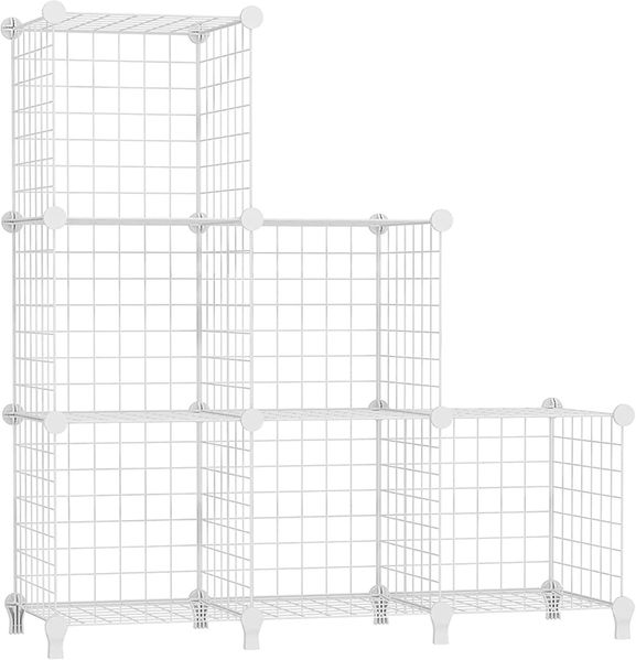 AWTATOS Regal 6 Regal Drahtwürfel Stapelbarer Regal Würfel DIY Metallgitter Regal Würfelbuchregal Würfelregal Mit Türen Für Wohnzimmer, Schlafzimmer, Bad Weiß USCIH06WE