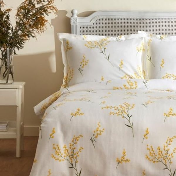 Karaca Bettwäsche Karaca Loretta 100% Baumwolle Doppelbett Piké Tagesdecke Set Gelb