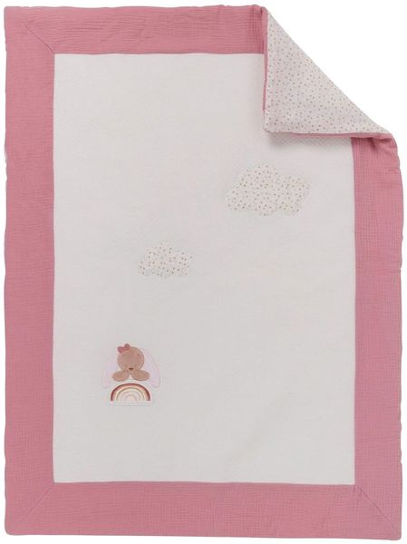 Nattou Kleine Kuscheldecke Kaninchen Pauline für Babys, 75x100 cm, Pauline und Sasha, Altrosa/Weiß